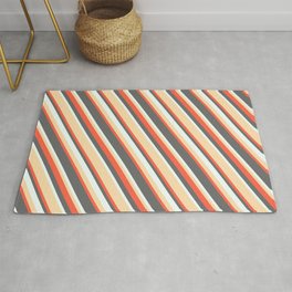 [ Thumbnail: Tan, Red, Dim Gray & Mint Cream Colored Stripes/Lines Pattern Rug ]