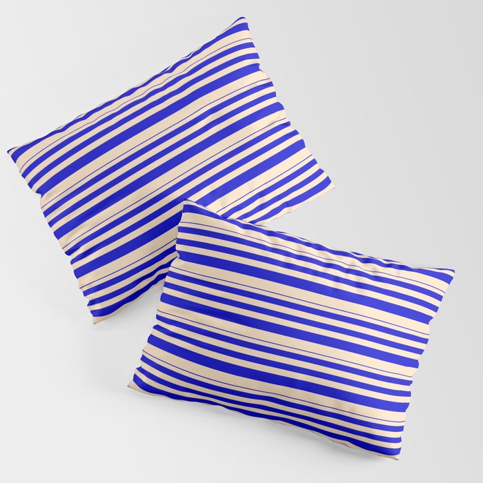Blue & Bisque Colored Stripes/Lines Pattern Pillow Sham