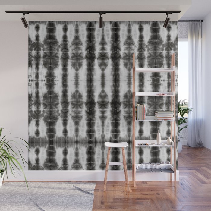 Black and White Tiki Shibori Wall Mural