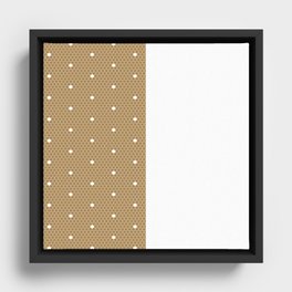 White Polka Dots Lace Vertical Split on Gold Brown Framed Canvas