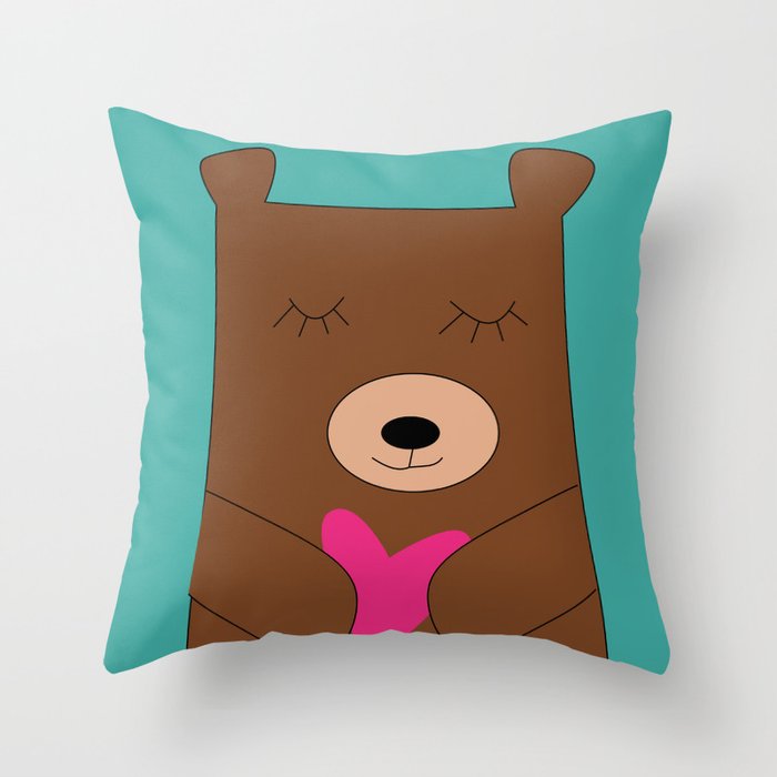 Bear in love Teal Throw Pillow