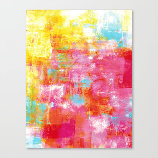 OFF THE GRID 2 Colorful Pink Pastel Neon Abstract Watercolor Acrylic Textural Art Painting Rainbow Canvas Print