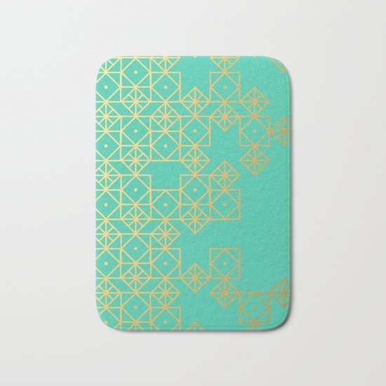 Geometric Turquoise Bath Mat