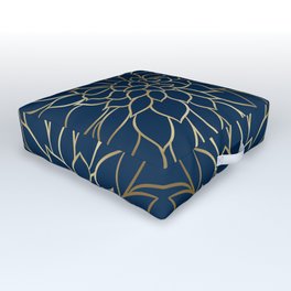 Floral Prints, Line Art, Navy Blue and Gold Outdoor Floor Cushion