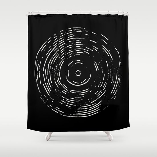 Record White on Black Shower Curtain