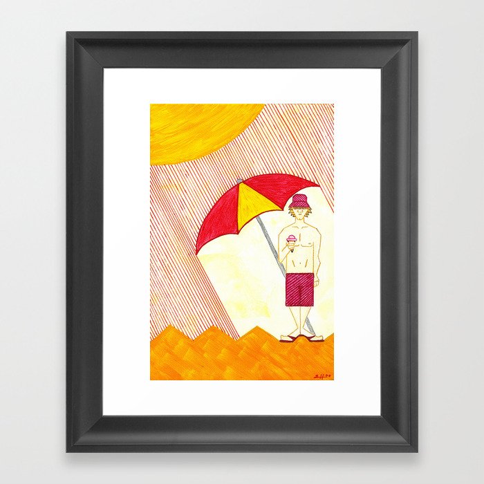 Day at the Beach in Linear Land Framed Art Print