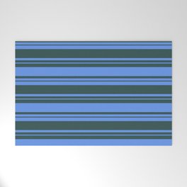 [ Thumbnail: Cornflower Blue and Dark Slate Gray Colored Stripes/Lines Pattern Welcome Mat ]