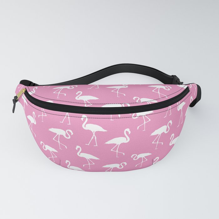 White flamingo silhouettes seamless pattern on hot pink background Fanny Pack