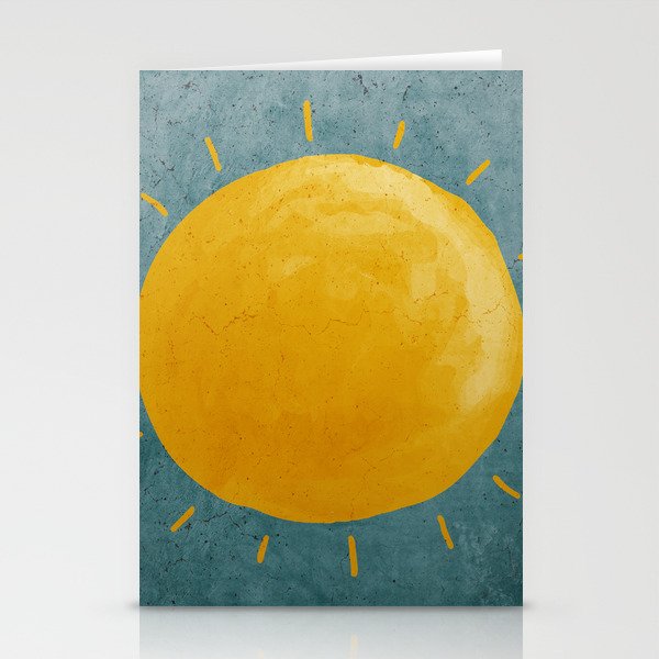 Yellow Sun On Turquoise Grunge Texture Stationery Cards
