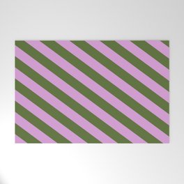 [ Thumbnail: Plum & Dark Olive Green Colored Lines/Stripes Pattern Welcome Mat ]