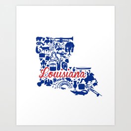LA Tech Louisiana Landmark State - Red and Blue LA Tech Theme Art Print