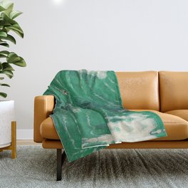Extreme surfing pipeline wave with mirrored reflection, nazara, california, gulf of mexico, florida keys, hawaii surf landscape painting in emerald green Throw Blanket
