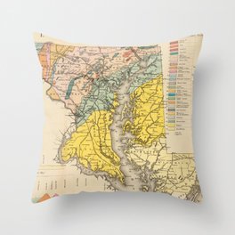 Vintage Geological Map of Maryland (1873) Throw Pillow