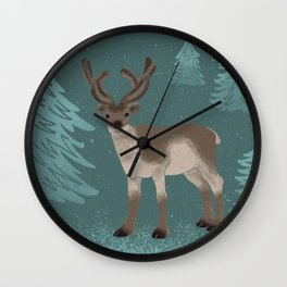 Rendeer in the Snowy Forest by Night Wall Clock