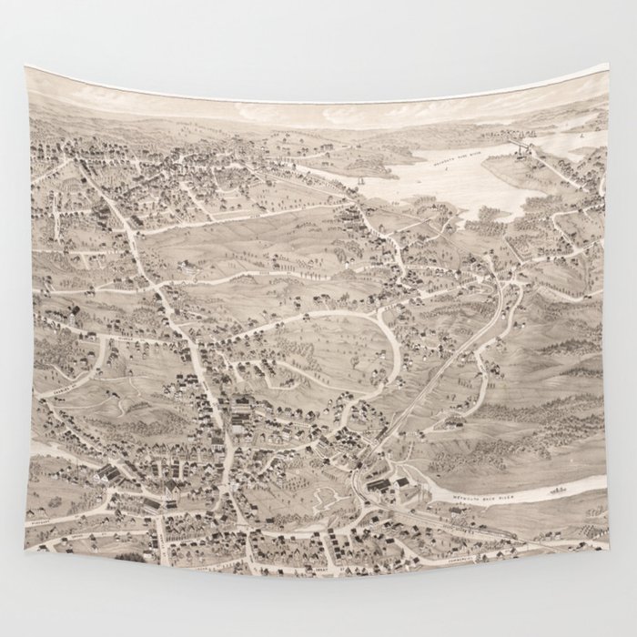 Vintage Pictorial Map of Weymouth MA (1880) Wall Tapestry by 