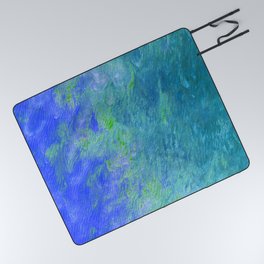 Sea Inspired Abstract Painting with Blue, Green and Teal Picnic Blanket