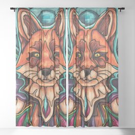 Magic red fox and moon painting, spirit animal Sheer Curtain