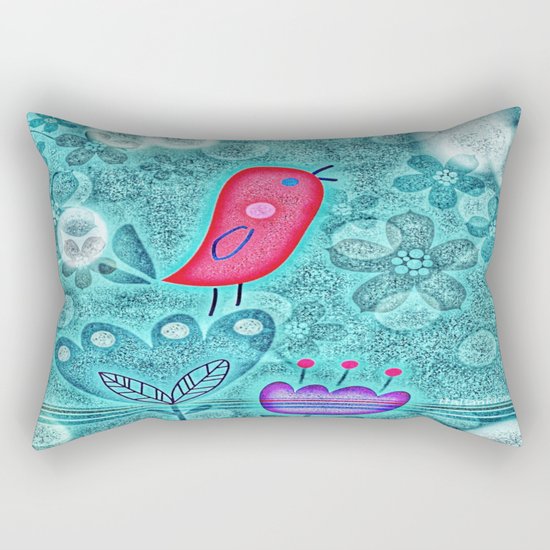 Flower Birdie Rectangular Pillow
