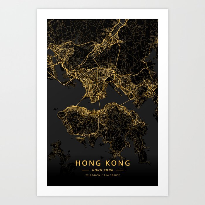 Hong Kong, Hong Kong - Gold Art Print
