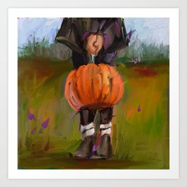 A Witch and a Pumpkin Art Print