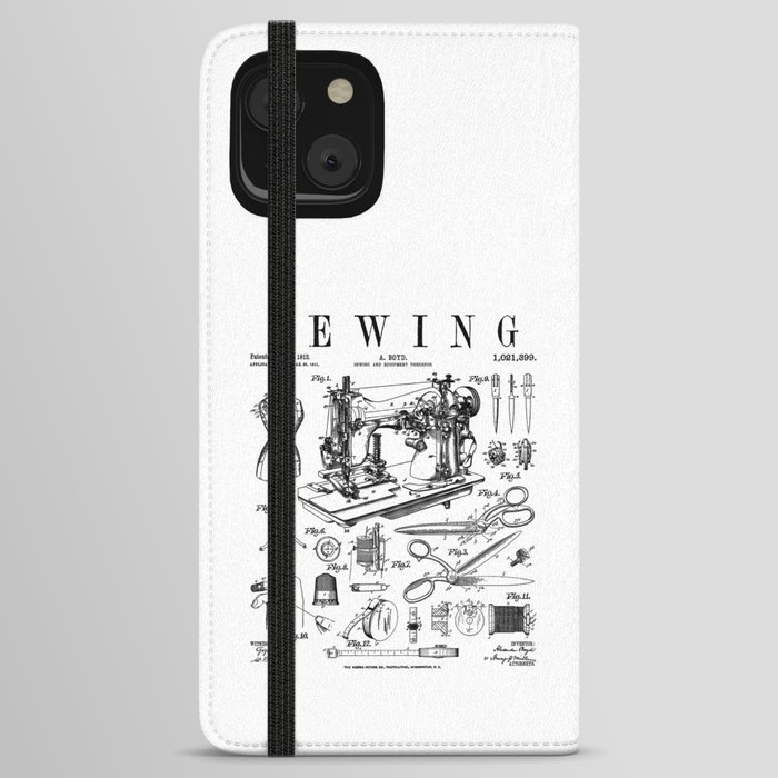 Sewing Machine Quilting Quilter Crafter Vintage Patent Print iPhone Wallet Case
