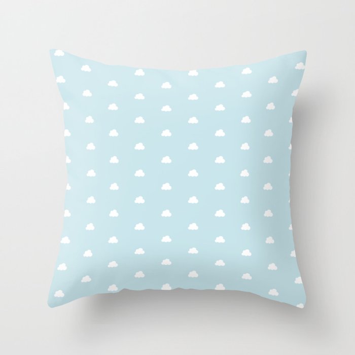 Baby blue background with small white clouds pattern Throw Pillow
