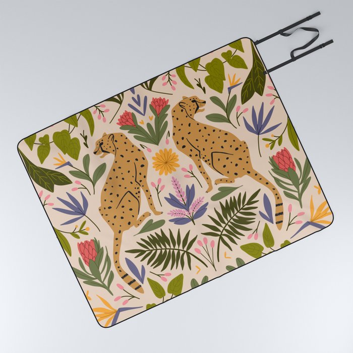 Modern colorful folk style cheetah print  Picnic Blanket