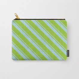 [ Thumbnail: Powder Blue and Green Colored Lines Pattern Carry-All Pouch ]