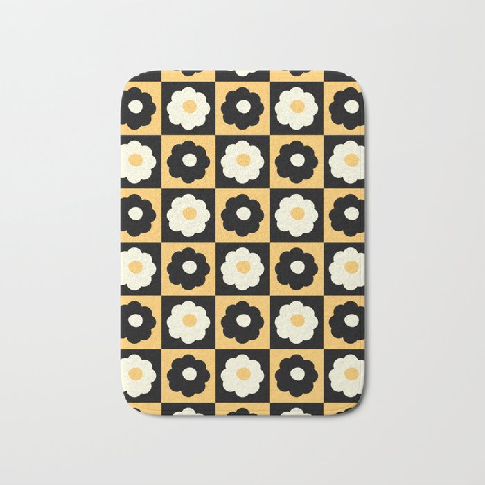 Blossoms & Buttercups - Inverted Colors Checkerboard  Bath Mat
