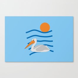 Pelican Bird at Ocean Sea at Sunset Canvas Print