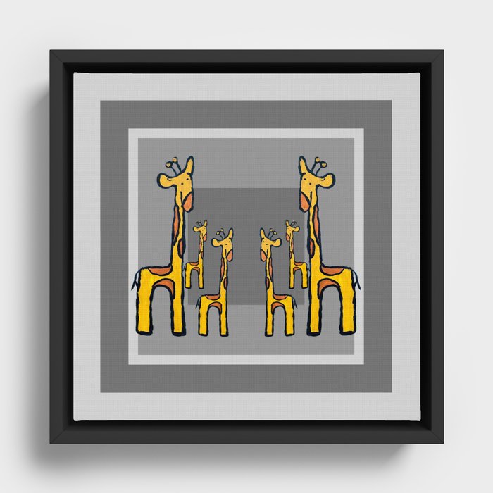 Giraffe Family Design Framed Canvas