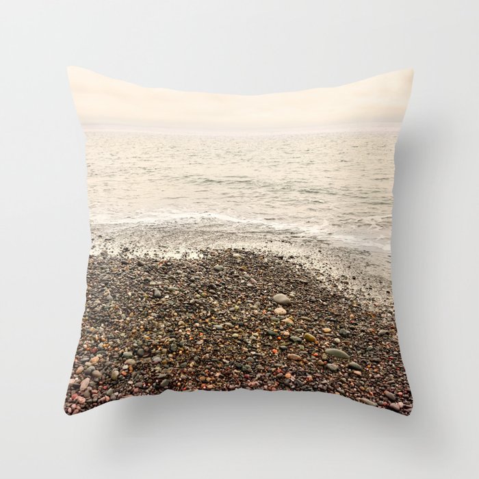 Dungeness Shoreline, Pebble Beach, Washington Seascape, Juan de Fuca, Coastal Photography Throw Pillow