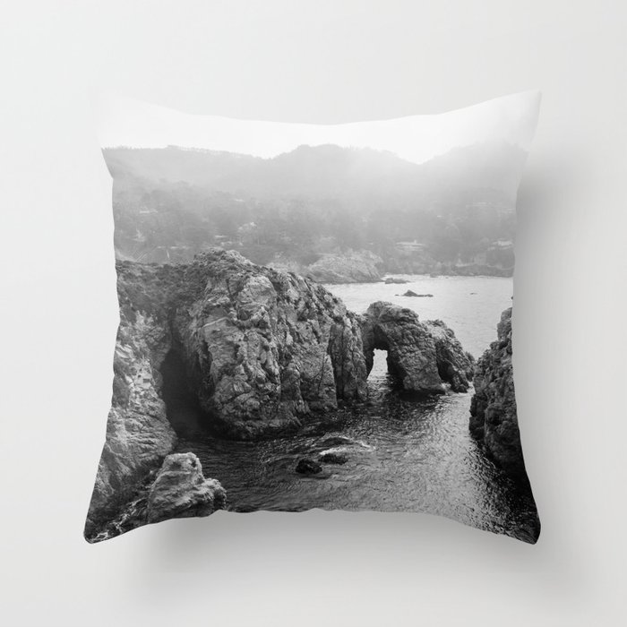Ocean Arches | Black and White Nature Landscape Photography in California Throw Pillow
