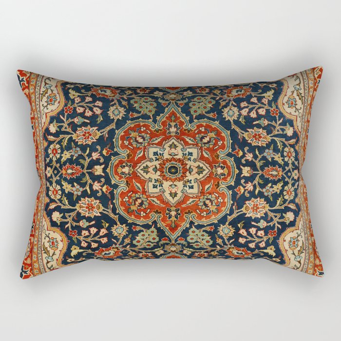 Central Persia 19th Century Authentic Colorful Dark Blue Red Tan Vintage Patterns Rectangular Pillow