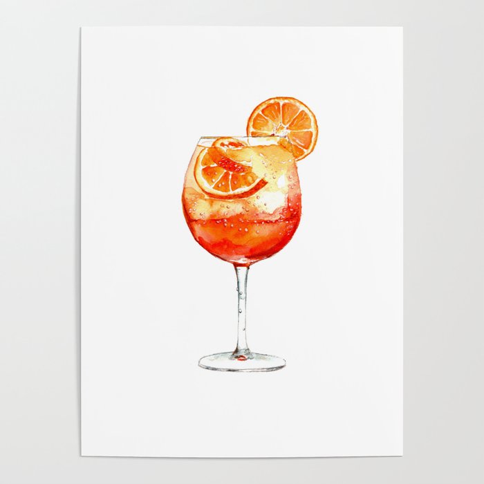 Cocktails. Aperol Spritz. Watercolor Painting. Poster