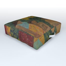 Libations, tropical mythical forest with five nude female figures floral landscape painting by Paul Serusier Outdoor Floor Cushion