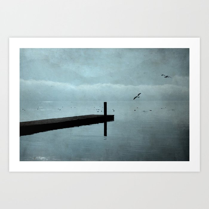 At the jetty Art Print | Photography, Sea, Water, Sky, Bird, Seagull, Jetty
