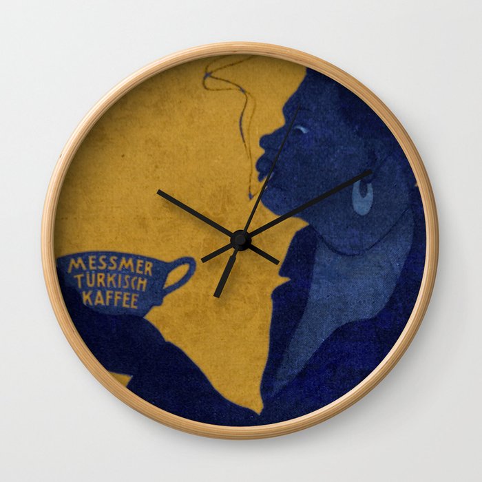 Vintage Blue and Yellow Turkish Coffee Woman with Cigarette Wall Clock