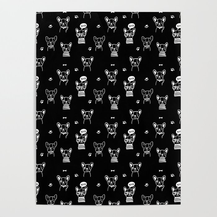 Black and White Hand Drawn Dog Puppy Pattern Poster
