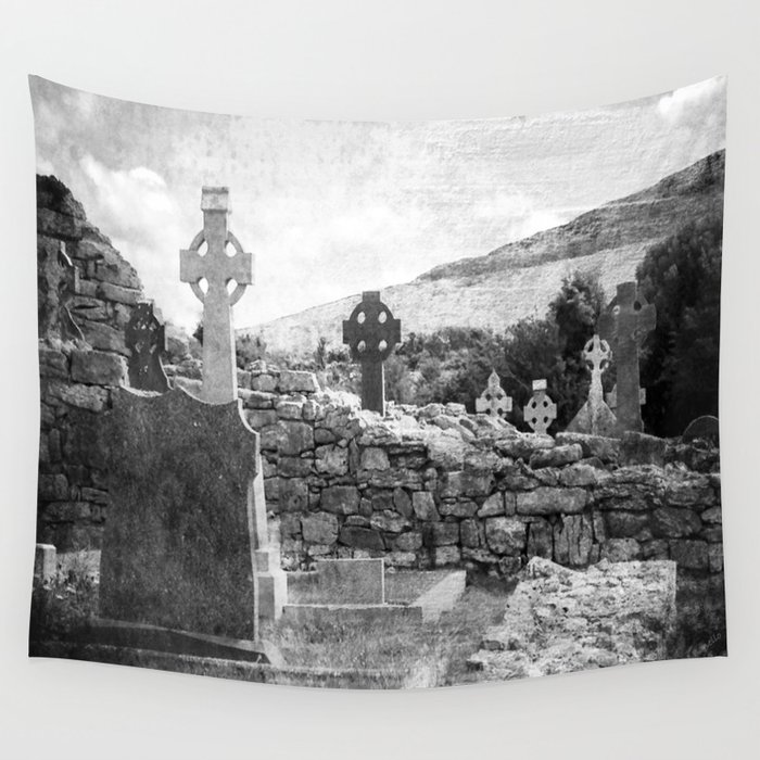 Halloween Graveyard | Horror | Black and White Cemetery | Gothic Graves | Wall Tapestry
