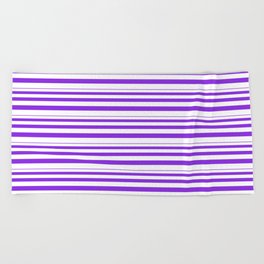 [ Thumbnail: Purple and White Colored Striped Pattern Beach Towel ]