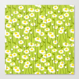 Retro Modern Daisy Flowers Green Canvas Print