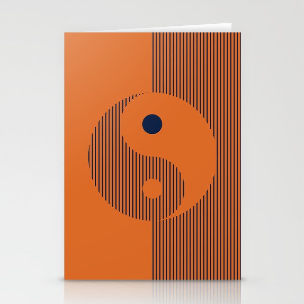 Geometric Lines Ying and Yang X in Navy Blue Orange Stationery Cards