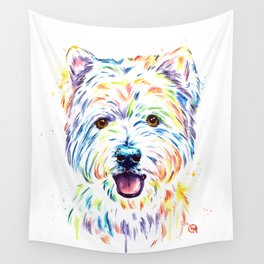 Westie Colorful Pet Portrait Watercolor Painting Wall Tapestry