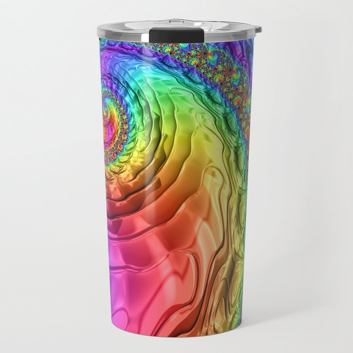 Rainbow Fractal Spiral Stripe Travel Mug