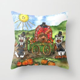 Cats and Friend Thanksgiving Parade Throw Pillow