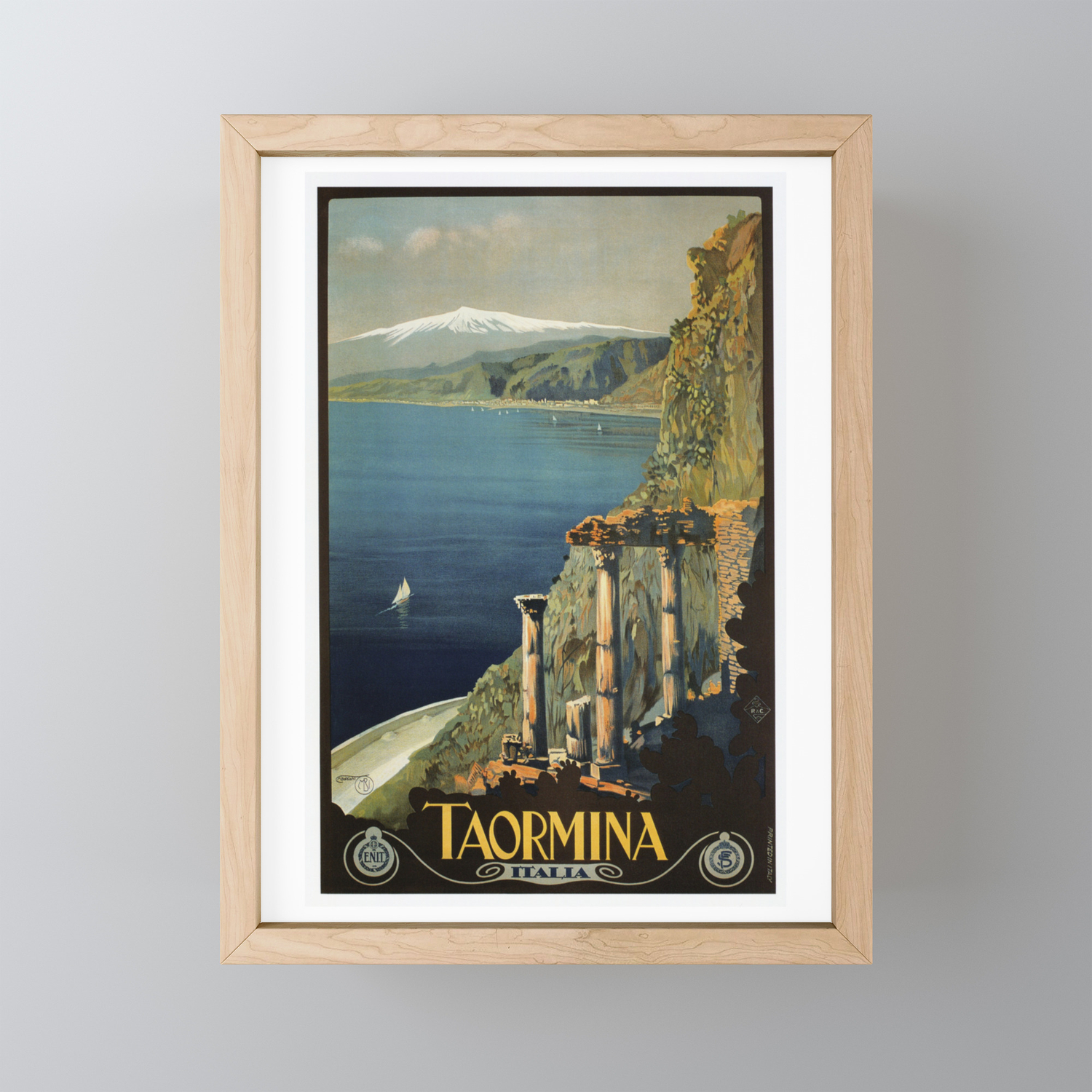 Vintage Taormina Sicily Italian Travel Ad Framed Mini Art Print By