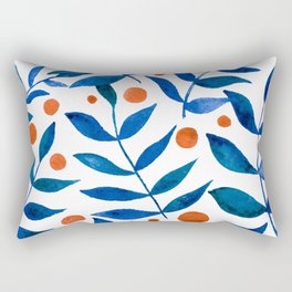 Watercolor berries and branches - blue and orange Rectangular Pillow