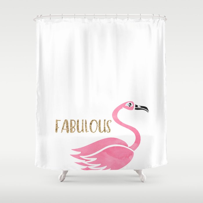 Sparkly Fabulous Watercolor Pink, Flamingo Shower Curtain