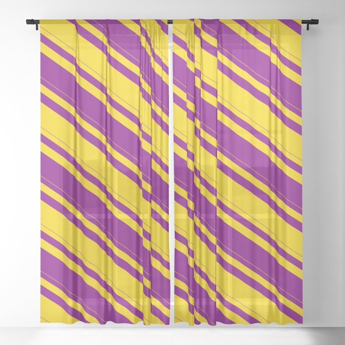 Yellow and Purple Colored Stripes/Lines Pattern Sheer Curtain